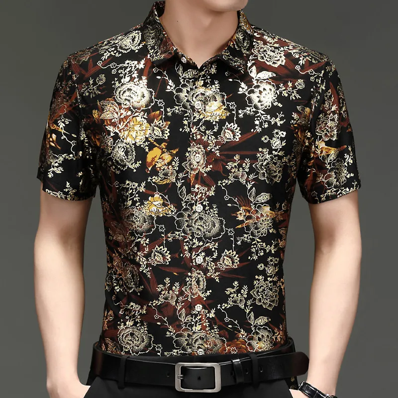 Хавай Китайска Мода На 80% Коприна Черни Мъжки Ризи С Къс Ръкав От Двете Страни Цветен Принт За 2022 Плажната Летни Дрехи