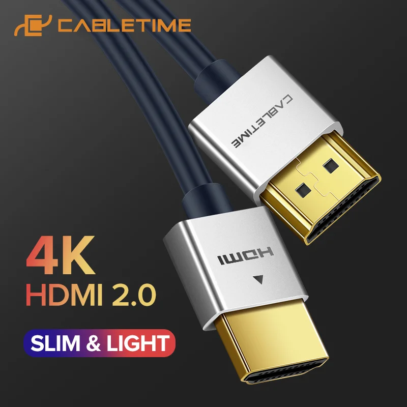CABLETIME Нов HDMI Кабел M/M От сплав С HDMI към HDMI 2k * 4k 2,0 Тънък HDMI Кабел за телевизор, Лаптоп, Проектор PS3 PS4 Кабел C124