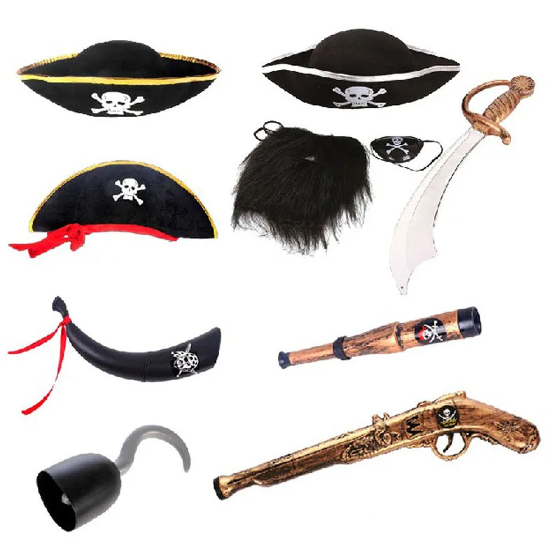 Капитан Джак На Пиратски Перука Триъгълна Шапка Карибските Древните Пирати Нож Флаг Превръзка На Очите Хелоуин Костюми Cosplay Аксесоари