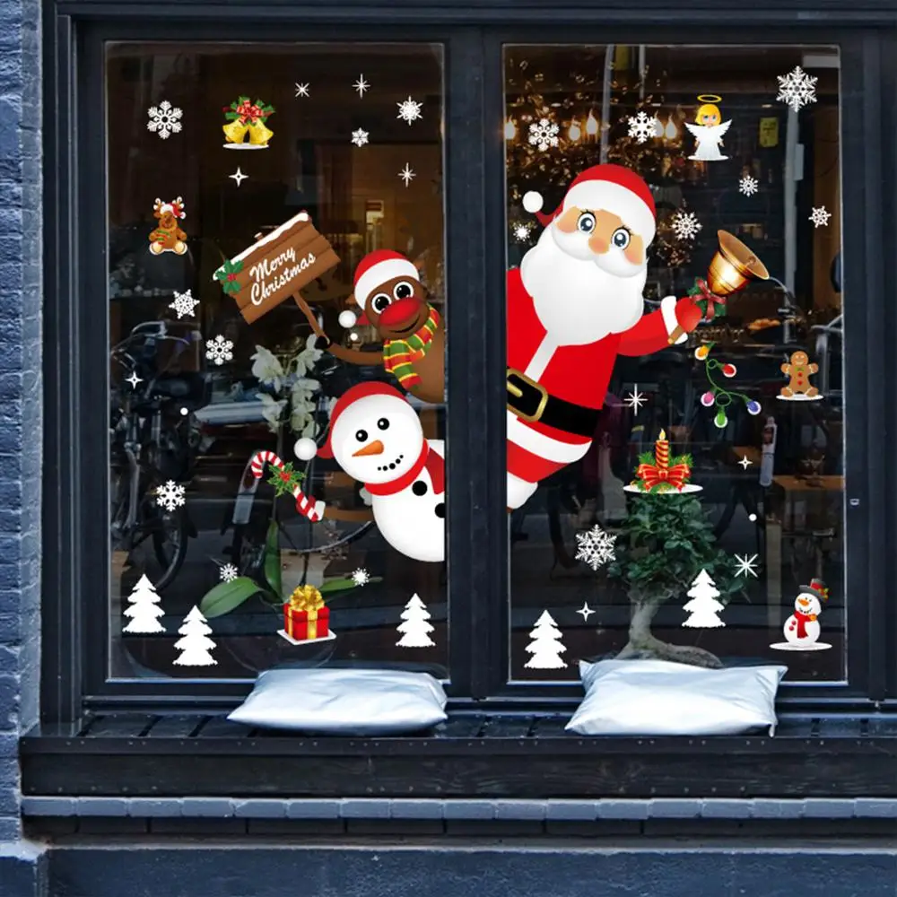 Коледна Гирлянда Стикер на Прозореца на Стената на Забавни Коледни Декорации за Дома 2022 Коледен Декор Дядо Коледа честита Нова Година 2023