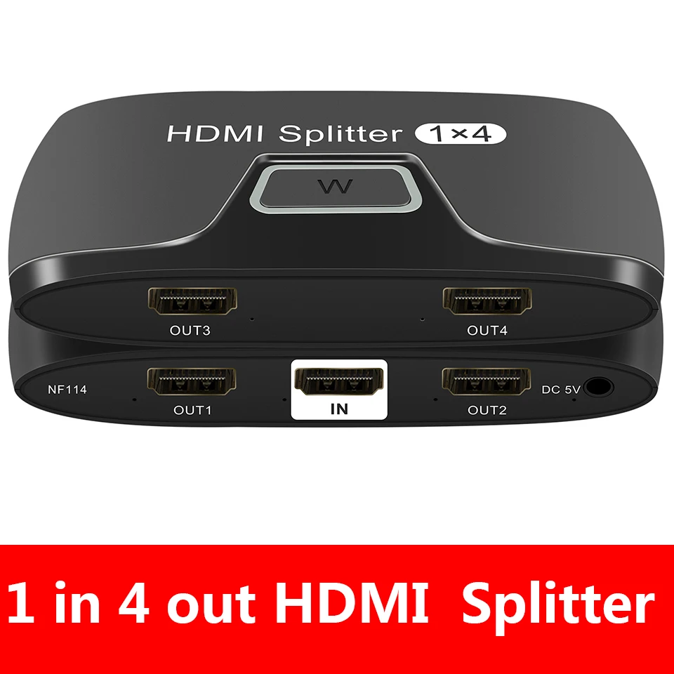 HDMI Сплитер 4K, HDMI 1x4 дървен материал за Xiaomi Mi Box 1x4 дървен материал Адаптер HDMI Превключвател 1 в 4 изхода за PS4 с кабел dc адаптер или адаптер за захранване