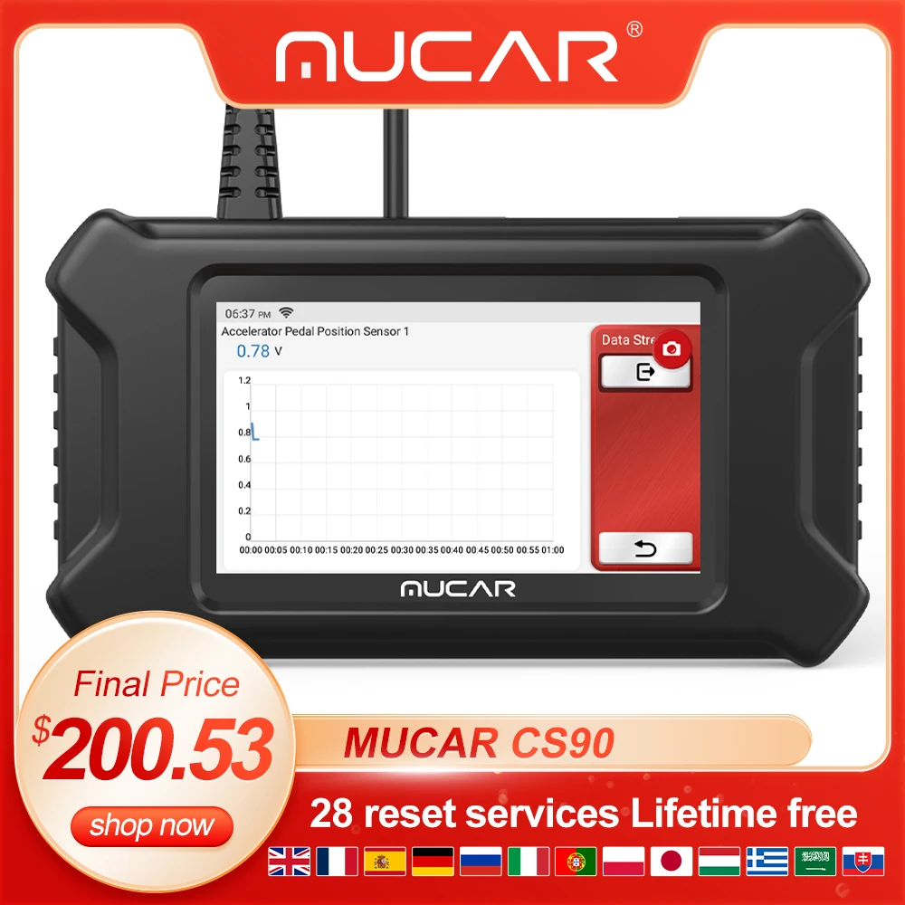 MUCAR CS90 Професионален автомобилен скенер OBD2 28 Нулира всички автомобили през Целия живот Свободен Код на грешка ECM Система за диагностика на двигателя на превозното средство