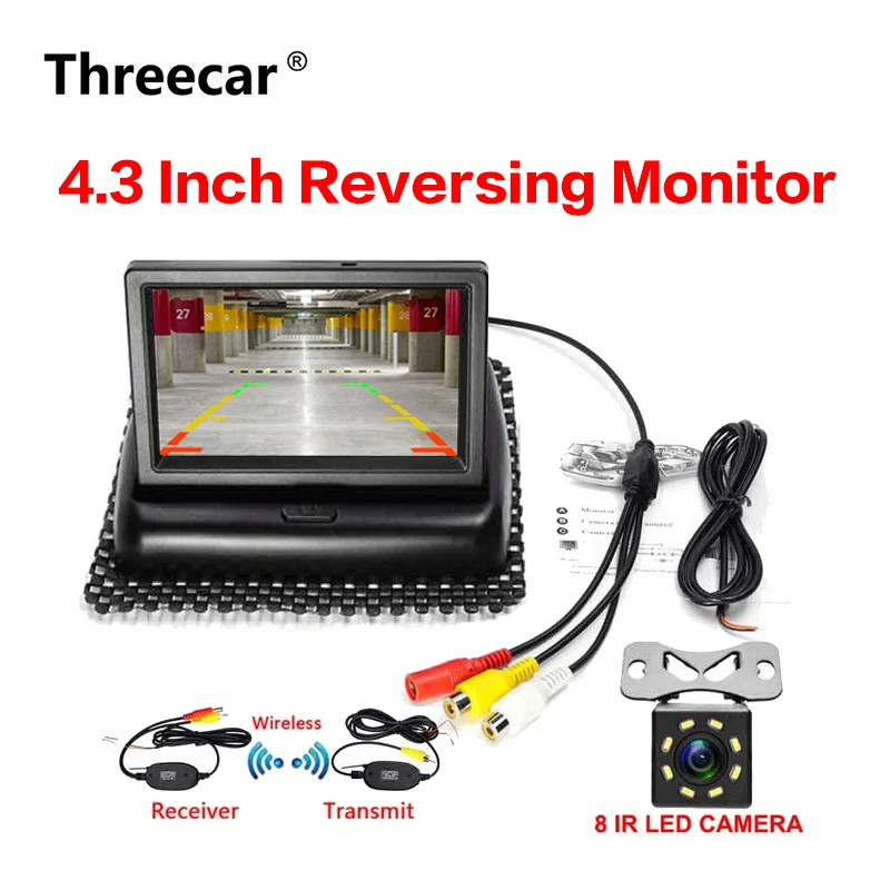 4.3-инчов HD Сгъваем Авто Монитор за Обратно виждане, Заден LCD-TFT-Дисплей с Камера за Обратно виждане Нощно Виждане за Кола